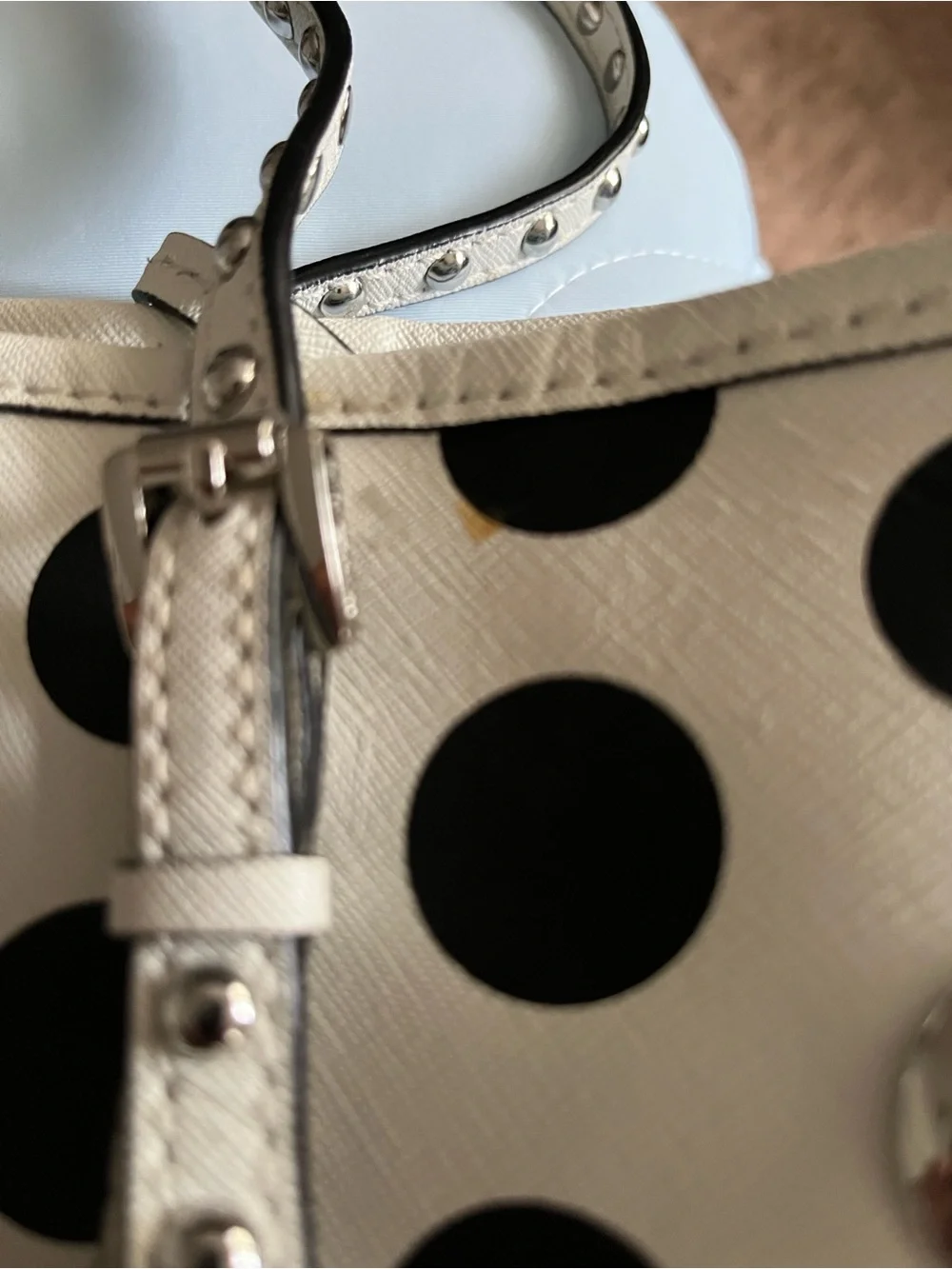Michael Kors White and Black Polka Dot Tote with Silver Studs